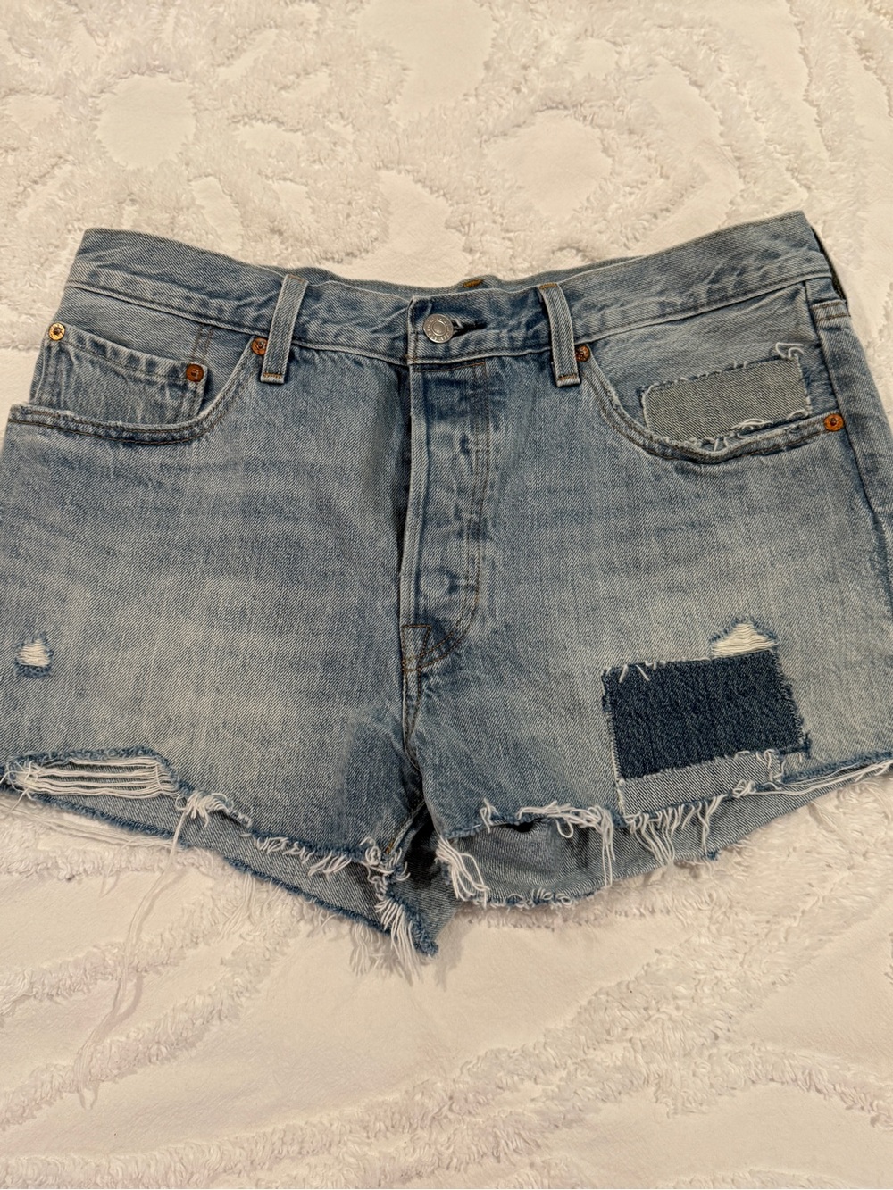 Levi's Light Blue Distressed Denim Cutoff Shorts